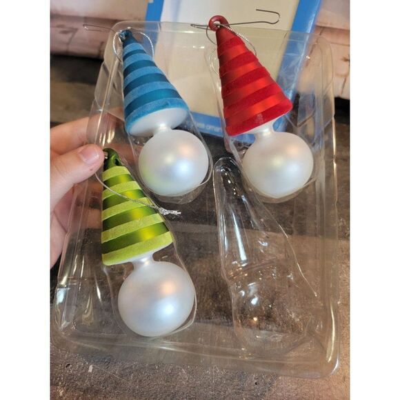 Target 2006 snowman face blown glass ornament Xmas Decor set - Picture 4 of 6